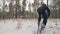 Professional extreme sportsman biker riding fat bike in outdoor. Close-up view of rear wheel. Cyclist ride in winter