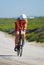 Professional female Ironman triathlete cycling