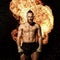 Professional fighter with fire on background