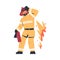 Professional firefighter with extinguisher. Fireman character in uniform and hat with rescue equipment. Rescue emergency