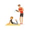 Professional fitness coach with training plan and young woman doing fitness exercises on a mat, people exercising under