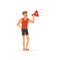 Professional fitness coach yelling with megaphone vector Illustration