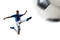 Professional football soccer player in action isolated white background