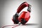 Professional gaming headphones in red on a white background
