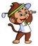 The professional golf monkey is hitting the ball