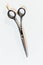 Professional hair stylist scissors on white background.