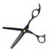 professional hairdresser black scissors isolated on white. Black barber scissors, close up.