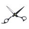 professional hairdresser black scissors isolated on white. Black barber scissors, close up.