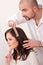 Professional hairdresser choose hair dye color