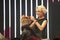 Professional hairdresser making stylish haircut on a stage