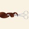 Professional hairdresser scissors and brown hair curl