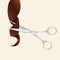 Professional hairdresser scissors and brown hair curl