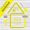 Professional Handyman Services. Silhouette of a house from a yellow building ruler. Set of repair tools on white wooden background