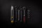 Professional handyman toolkit. A composition of different types and size hand tools on a black background