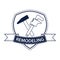 Professional house remodeling logo. Silhouette of tools for repair in blue.