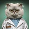 Professional image portrait of a smart lookin doctor cat