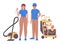 Professional janitorial services workers semi flat color vector characters