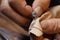 Professional jeweler working with ring, closeup view