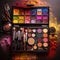 Professional makeup artist's kit with vibrant colors and textures