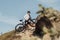 Professional Male Cyclist Carrying His Bike on Top of the Hill, Adult Sportsman on Trail