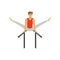 Professional male gymnast training on parallel bars. Cheerful strong man character in sportswear. Olympic sport or