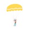 Professional male skydiver landing with parachute vector flat illustration. Extreme sportsman enjoying parachuting