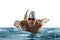 Professional male swimmer with hat and goggles in motion and action, healthy lifestyle and movement concept