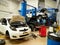 Professional mechanics workshop where automotive