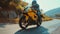 Professional motorbike rider. A motorcycle rides fast on the road. Generative AI. Sport. Copy space for your custom text