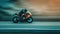 Professional motorbike rider. A motorcycle rides fast on the road. Generative AI. Sport. Copy space for your custom text