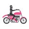 Professional motorcycle race driver in helmet on pink motorbike