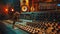 Professional music studio mixing desk. Selective focus photography
