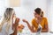 Professional nutritionist meeting a patient in the office and healthy fruits with tape measure, healthy eating and diet concept.