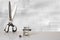 Professional old large tailor scissors and miniature model of b