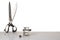 Professional old large tailor scissors and miniature model of b