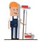 Professional painter, he is dressed in working clothes. Vector illustration