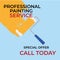 Professional painters painting a wall and promotional offer text