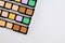 Professional pallet of eyeshadow multicolor bright make up on isolated white background