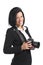 Professional photographer woman holding a dslr camera