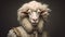 Professional photography. A portrait of a white sheep in clothes. The sheep is an aristocrat.