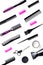 Professional pink accessories of hairdresser with combs and sciccors on work desk white background top view pattern