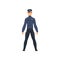 Professional Policeman Character in Dark Blue Uniform and Cap Vector Illustration