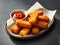 Professional product photography of a plate full of mozzarella sticks, nicely decorated dish, fancy snack.Generative AI