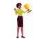 Professional recognition semi flat RGB color vector illustration. Businesswoman with trophy victorious gestures isolated