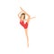 Professional Rhythmic Gymnastics Sportswoman In Red Leotard Performing An Element Without Apparatus