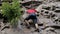 Professional rock climber on a cliff