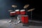 Professional Rock Red Drum Kit in the Volumetric Light. 3d Rendering