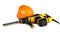 Professional rotary hammer drill and a construction helmet