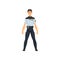 Professional Security Police Officer, Policeman in Blue Uniform Vector Illustration