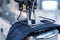 Professional sewing machine close-up. Modern textile industry